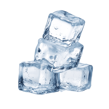 Clear ice cubes stacked on a white background, cut out transparent png