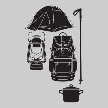 Complete Camping Kit for Explorers silhouette vector