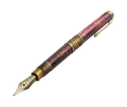 Elegant vintage pen with golden nib, cut out transparent png