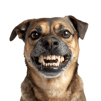 Happy dog showing teeth on bright white background, cut out transparent png