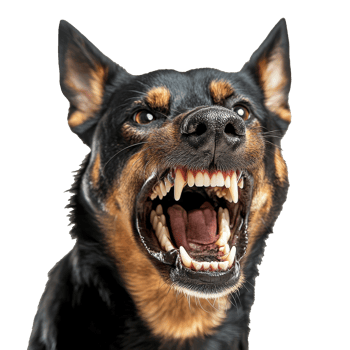 Aggressive dog barking with bared teeth indoors, cut out transparent png