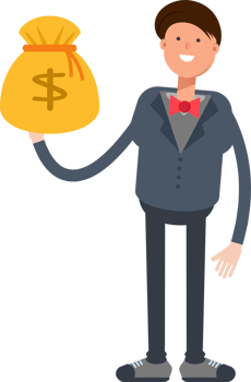 Businessman Character Holding Dollar Sack png