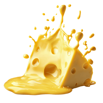 Melted cheese splash on a white background, cut out transparent png
