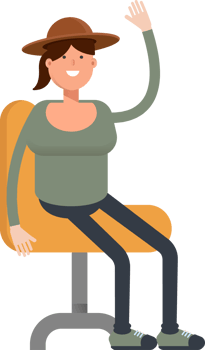 Woman in Hat Character Sitting on Chair png