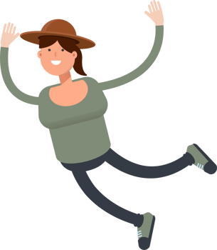 Woman in Hat Character Relaxing and Jumping png