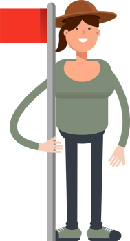 Woman in Hat Character Holding Flag Pole png