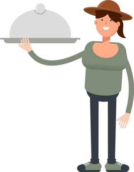 Woman in Hat Character Holding Food Dish png