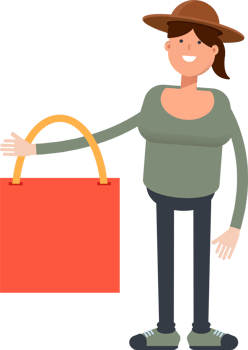 Woman in Hat Character Holding Shopping Bag png