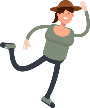 Woman in Hat Character Jumping and Flying png