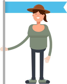 Woman in Hat Character Holding Flag Pole png