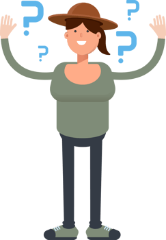 Woman in Hat Character and Question Marks png