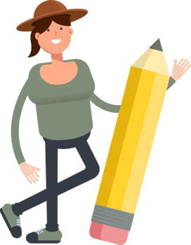 Woman in Hat Character and Pencil png