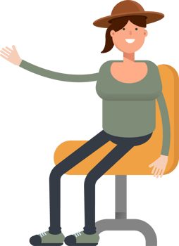 Woman in Hat Character Sitting on Office Chair png