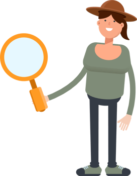 Woman in Hat Character Holding Magnifier png