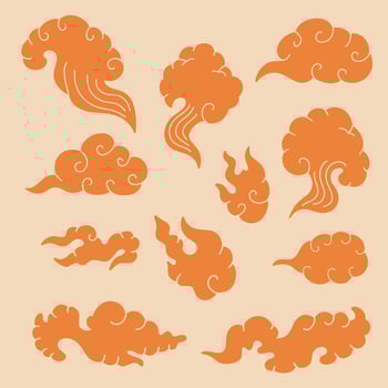 Oriental clouds illustration elements set, decorative Asian cloud collection, Japanese, Chinese, Vietnamese silluette cloud art vector