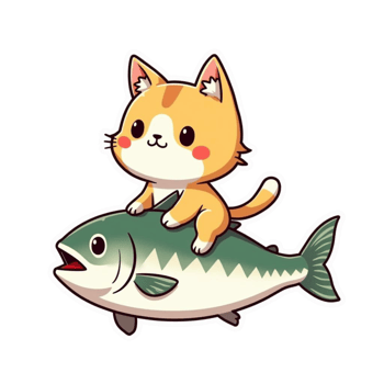 A sticker of a cat riding on a fish png