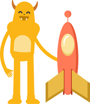 Cute Monster Character and Rocket png