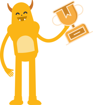 Cute Monster Character Holding Up Trophy png