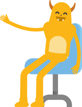 Cute Monster Character Sitting on Office Chair png