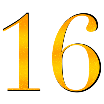 Orange and yellow glittery number 16 png
