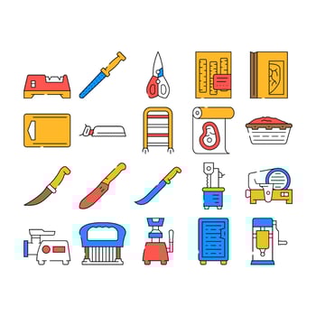 butcher meat food beef butchery icons set vector