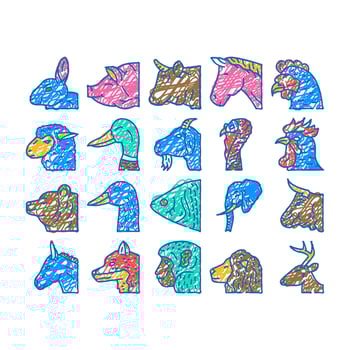 animal zoo pet face farm icon hand drawn vector