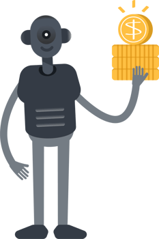 Robot Character Holding Dollar Coins png