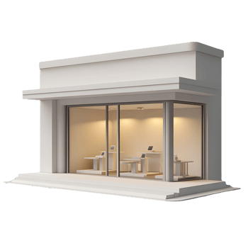 a white storefront with a door and windows png