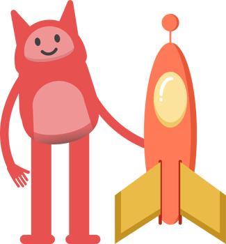 Cute Pink Monster Character and Rocket png
