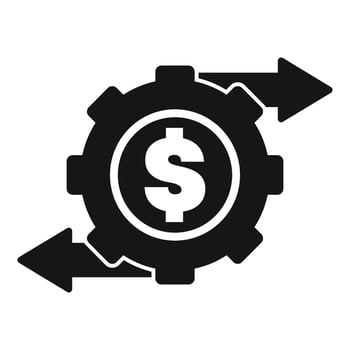 Money making machine generating dollar symbol with rotating gear and arrows vector