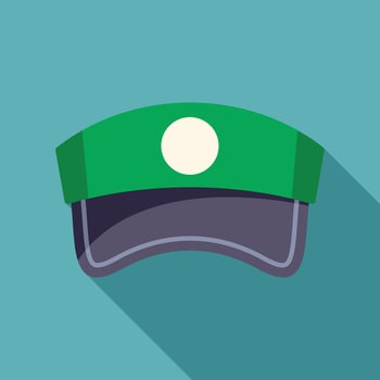 Green train conductor hat with a long shadow on a teal background vector