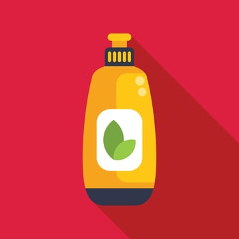 Yellow bottle of eco friendly dishwashing liquid with green leaves on label vector