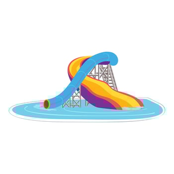 Colorful water slide extending into swimming pool on white background vector