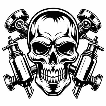 skull tattoo design with two guns vector