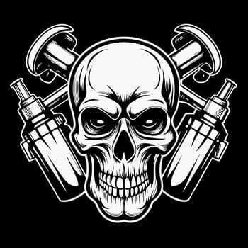 skull tattoo design with two guns vector