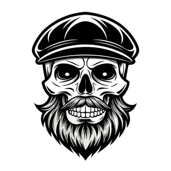 skull with beard and hat on white background vector