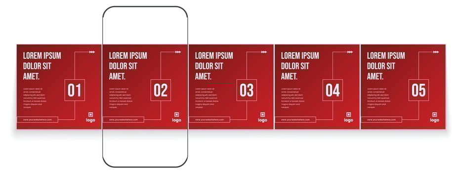 Red business carousel post, modern social media carousel template pack. vector