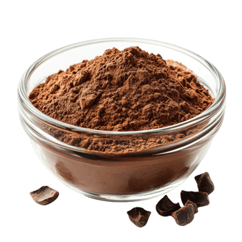 Cocoa powder in a clear glass bowl png