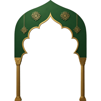 A green archway with gold accents and flowers png
