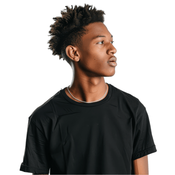young man wear black t shirt side view png