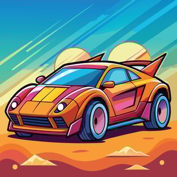 cartoony car logo illustration on solid background vector