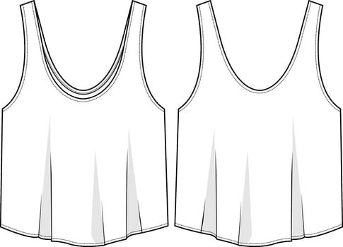 Women draped tank top wide shoulder straps, low-cut, round neckline at front and back, rounded hem vector