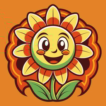 Vintage smiling flower cartoon character vector