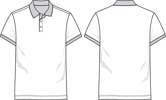 Basic slim fit polo shirt with collar, button placket, short sleeve and straight cut hem, front and back sketch vector