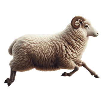 Side view of animal sheep running on white or transparent background png