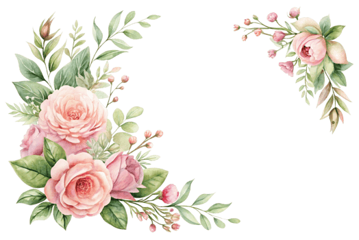 Elegant Watercolor Floral Frames Featuring Delicate Corner Blooms and Soft Foliage on Transparent Background png