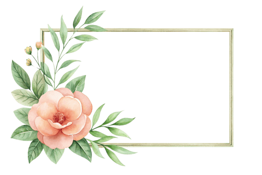 Watercolor frame with pink flowers and leaves png