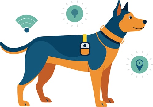 Illustration of a Dog Wearing a Smart Tracker at a Park During Daylight vector