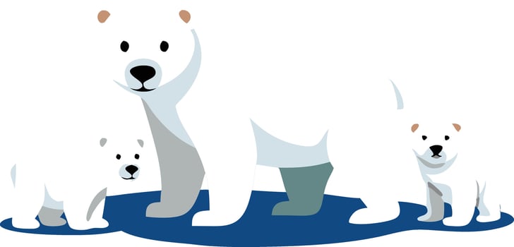 Charming Polar Bear Family on Icy Terrain Playing Together in the Arctic Winter Landscape vector