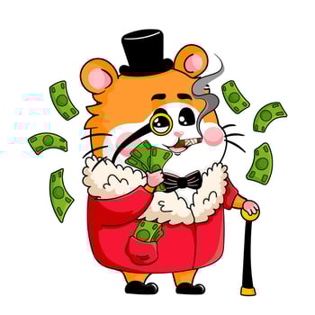 Playful Millionaire Hamster Throws Money in the Air vector